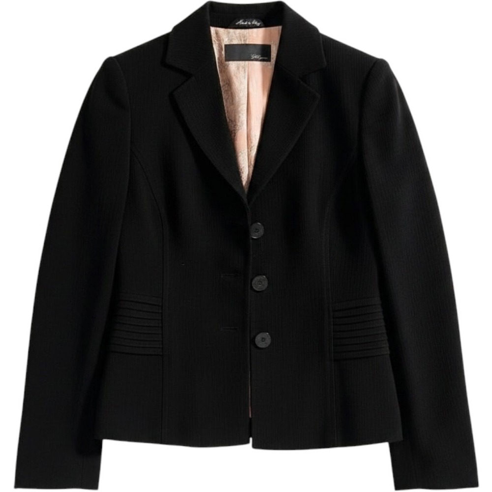 Les Copains Black Blazer Jacket Pleated Waist Floral Lining Made in Italy Size 0
